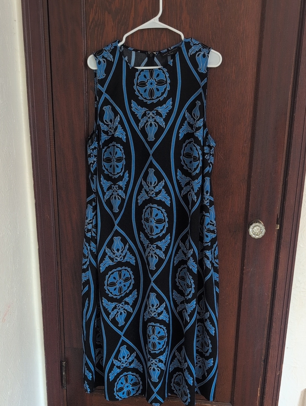 Lane Bryant Black Sleeveless Dress with Blue Medallion Print